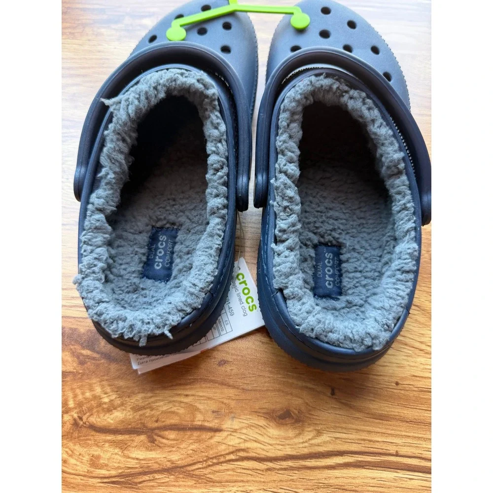 Crocs Classic Lined Clog Navy Blue Fuzzy Warm Slipper Mens 8 Womens 10 New